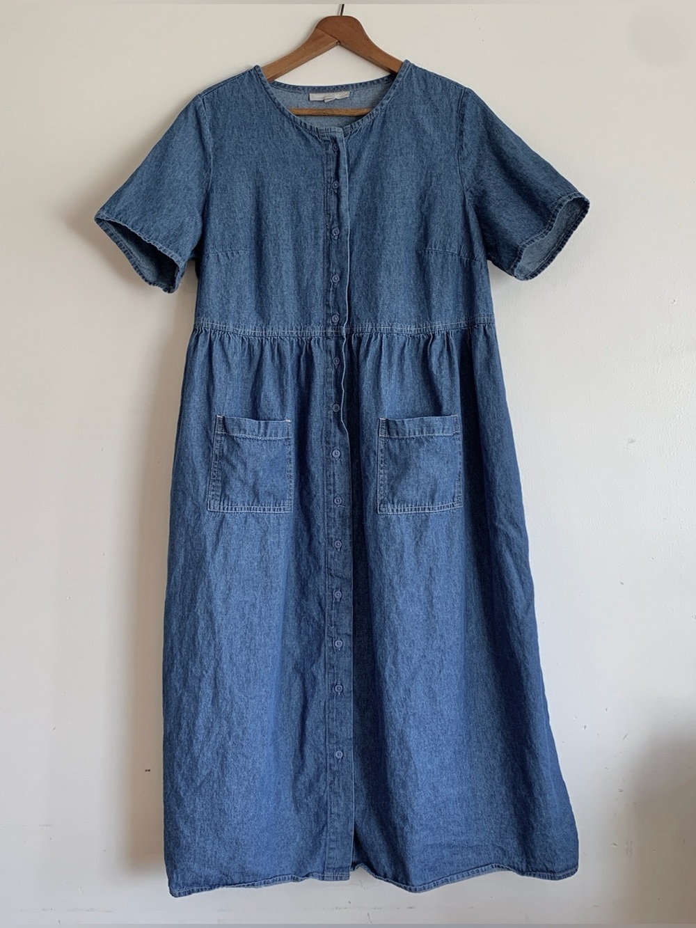 Woman Within Blue Jean 100% Cotton Denim Short Sleeve Button Down Dress 14W